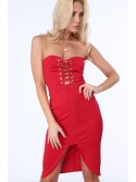 Rochie rosie cu cravate ZZ222 - Magazin online - Boutique